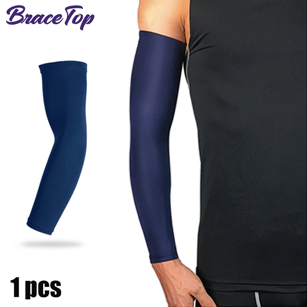 BraceTop 1 PC Sport Arm Compression Sleeve Basketball Cycling Arm Warmer Fitness Running UV Protection Volleyball Sunscreen Band