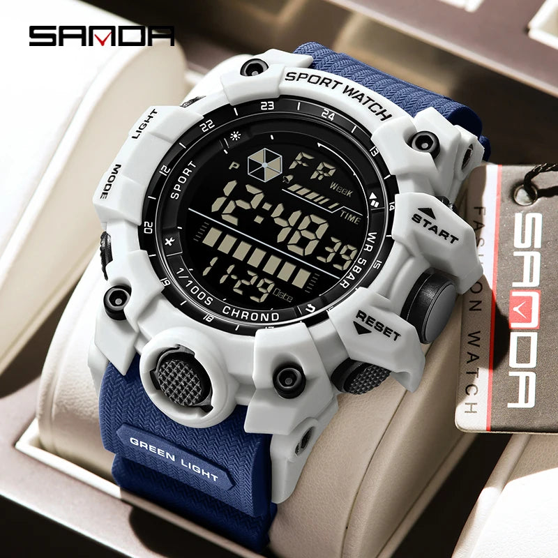 SANDA Outdoor Sports Men Watch Waterproof LED Analog Digital Show Multifunction Big Dial Electronic Wristwatch G style Male Cloc