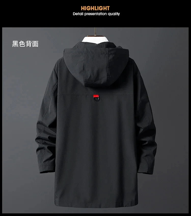 Korea Fashion Oversize 7XL 8XL 2024 Casual Men's Black Windbreaker Jackets Long Trench Coat For Spring Autumn Winter Clothes