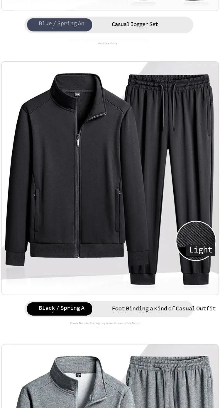 Spring Autumn Pure Cotton Stand Collar Sports Suit Set Thin Casual Workout  Men's Sweatshirt Jack And Pant Suit Two Piece Set