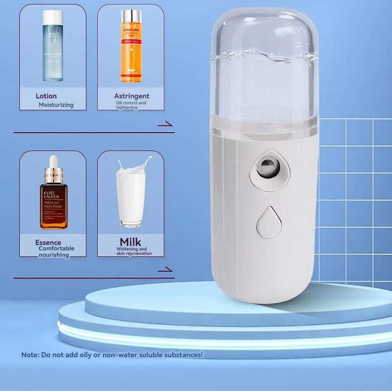 Handheld  mini spray face Steam meter  Nano spray water refill meter charging Portable eye moistening face humidifier household