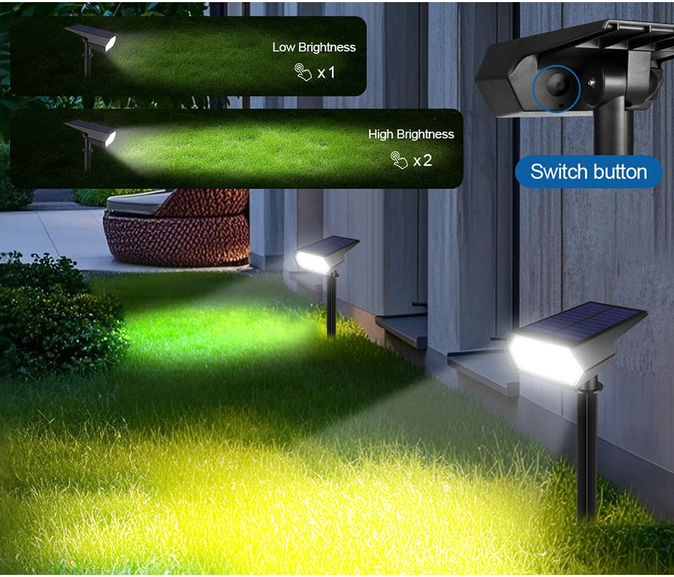 Dimmable LED Solar Spotlight With Monocrystalline Silicon Solar Panel Fast Charge For Outdoor Landscape Wall Pathway Garden Yard