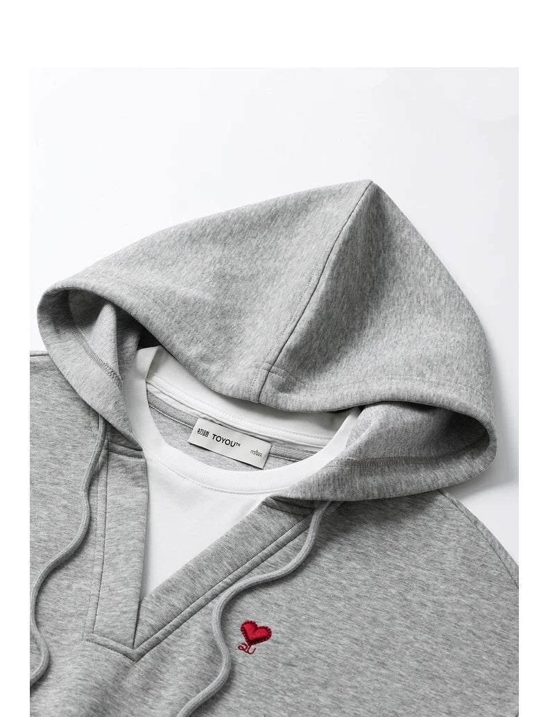 TOYOUTH Women Hoodies Sweatshirt 2024 Autumn New Heart Patter Embroidery Fake Two Piece Hooded Pullover Tops