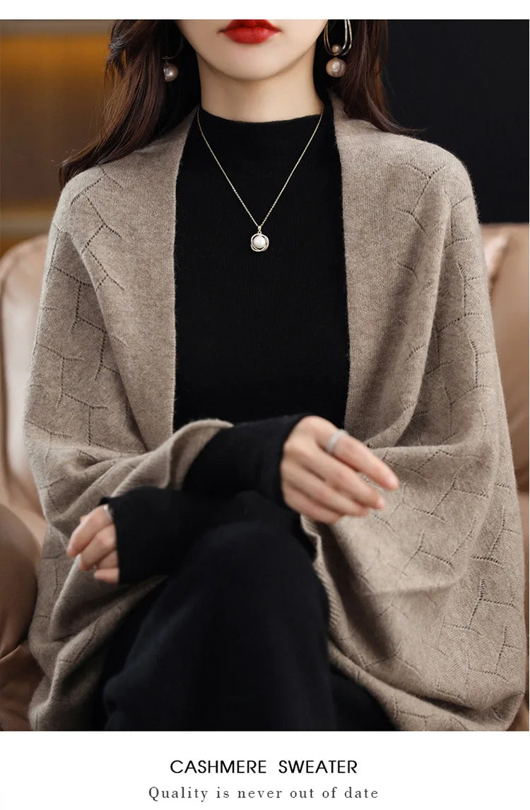 Wool Knitted Shawl Scarf Dual-purpose Autumn and Winter New Solid Color Loose Versatile Exterior Cloak Cardigan