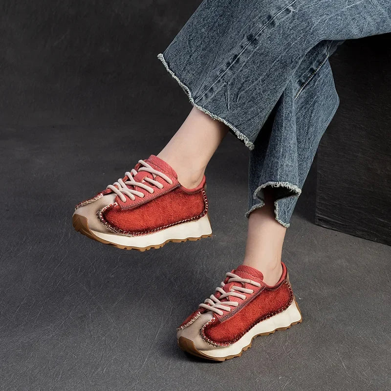 Koznoy 3cm Suede Cow Genuine Leather Mixed Color Preppy Girl Vulcanize Platform Wedge Summer Ladies Spring Autumn Comfy Fashion