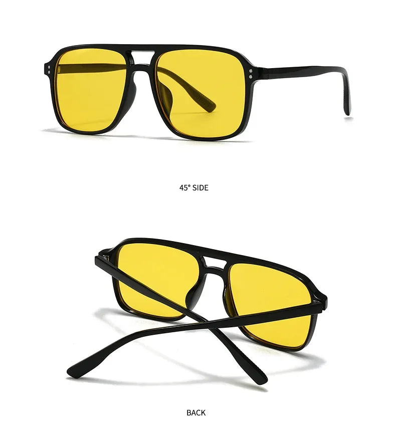 SO&EI Fashion Double Bridges Square Rivets Women Sunglasses Retro Men Gradient Shades UV400 Sun Glasses