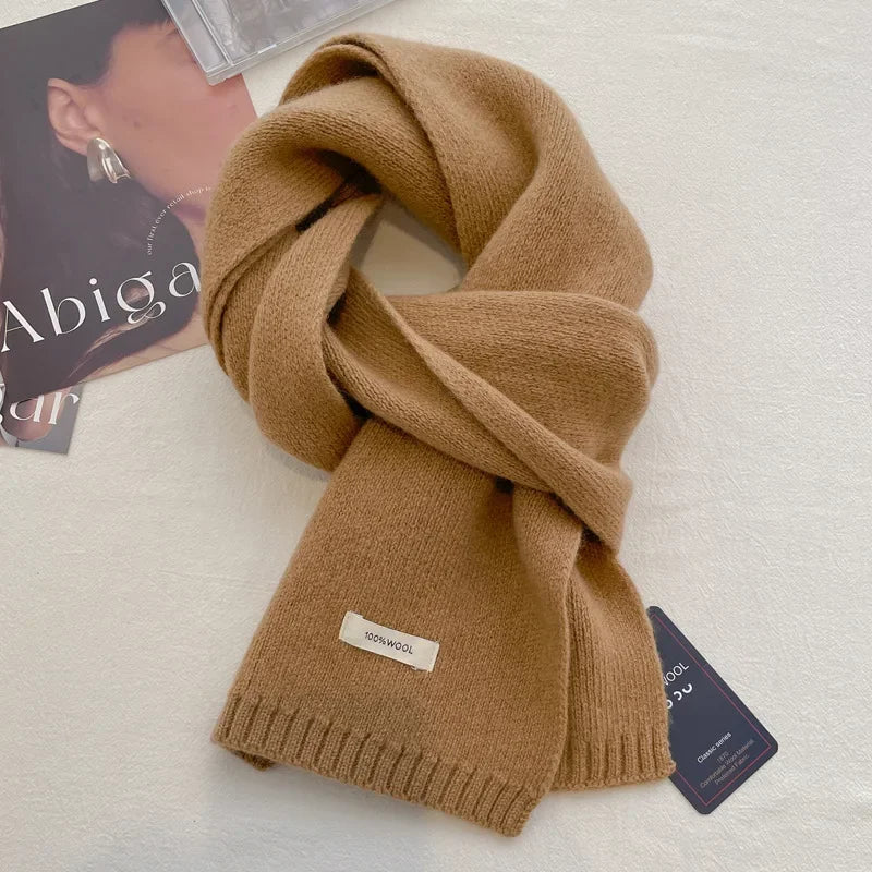 High Quality 100% Wool Scarf Men Women Winter Autumn Solid Color Couple Muffler Simple Warm Versatile Knitted Scarf Male Female