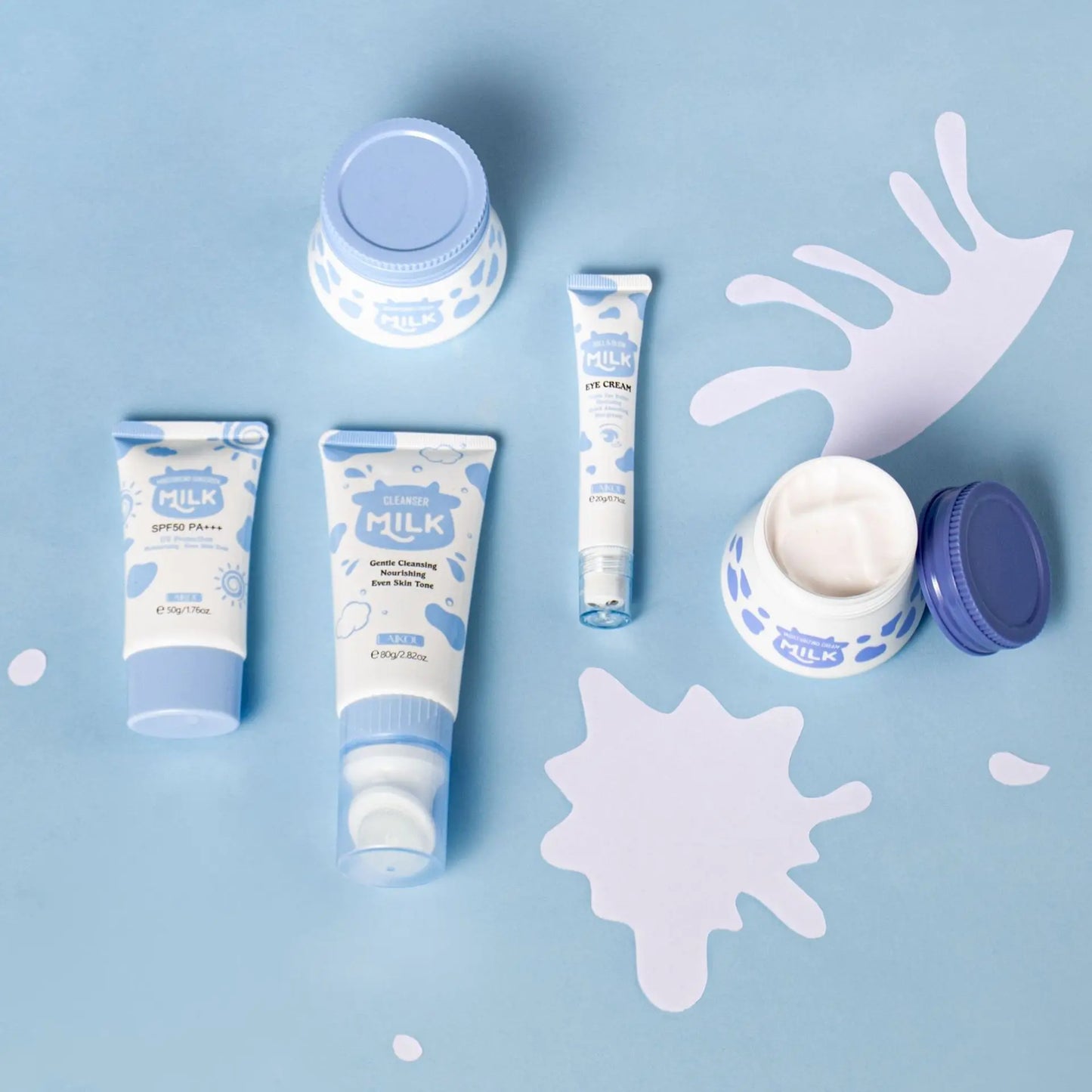 5pcs/box LAIKOU Milk Skin Care Sets Sunscreen Facial Cleanser Face Moisturizing Creams Eye Cream Repairing Smoothing Face Care