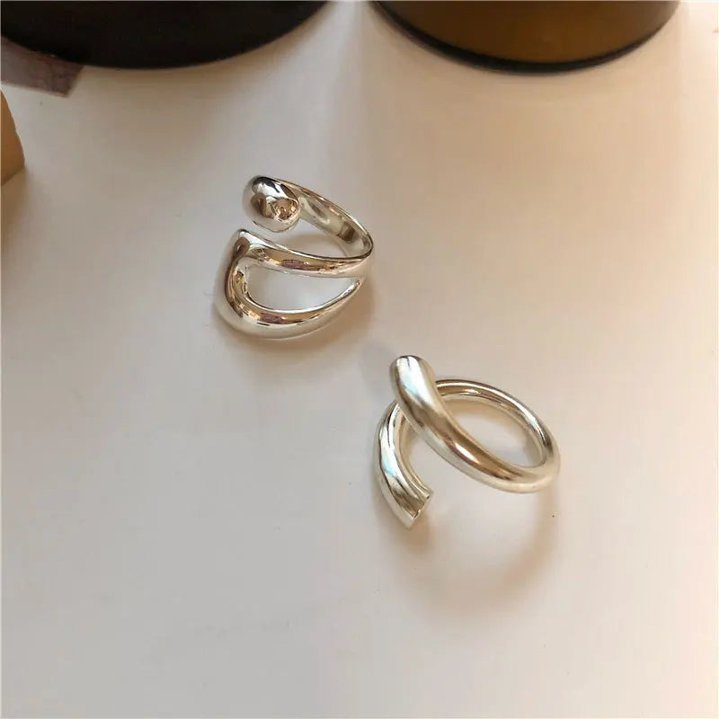 925 Sterling Silver Geometry Irregular Adjustable Rings For Women Simple Engagement Fine Jewelry Accessories Prevent Allergy