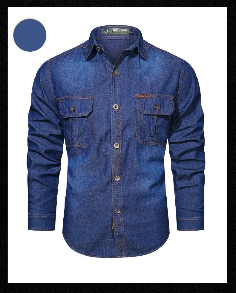 Plus Size 5XL Spring Long Sleeve Loose Denim Shirts Men Pure Cotton Shirt High Quality Male Autumn Fashion Casual Outwear Shirts