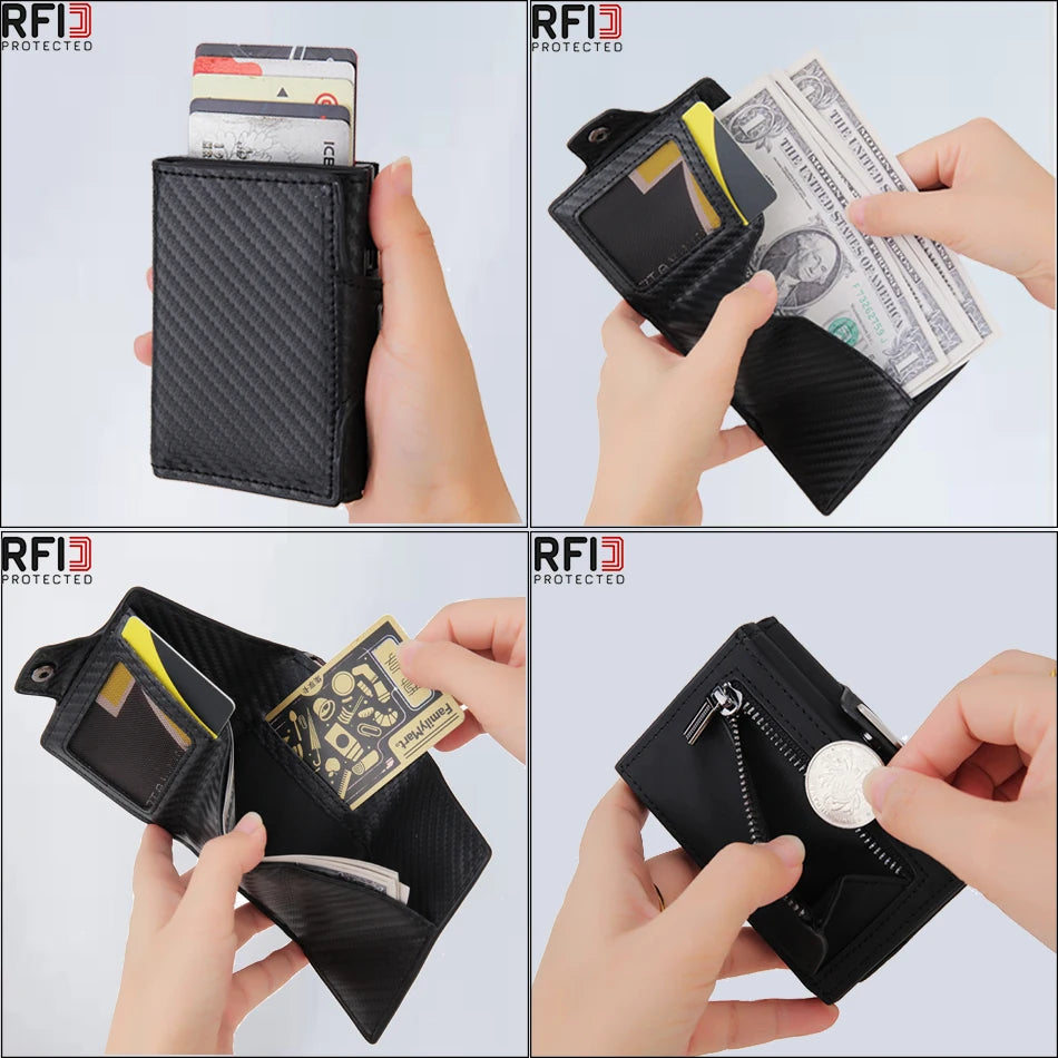 Rfid Carbon Fiber Card Holder Men Wallets Slim Thin Coin Pocket ID Bank Credit Cardholder Case Aluminum Minimalist Smart Wallet