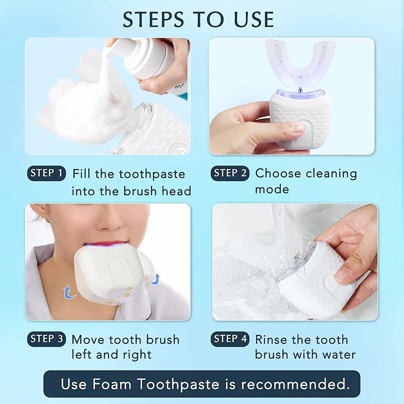 Wireless chargeable silicone bristle portable cleaning automatic toothbrush high quality u-shaped electric toothbrush