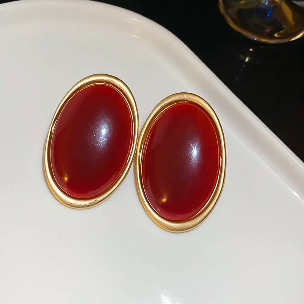 Exaggeration Retro Geometric Ellipse Resin Stud Earrings for Women Personality Charm Wedding Bride Party Jewelry No Fade Gift