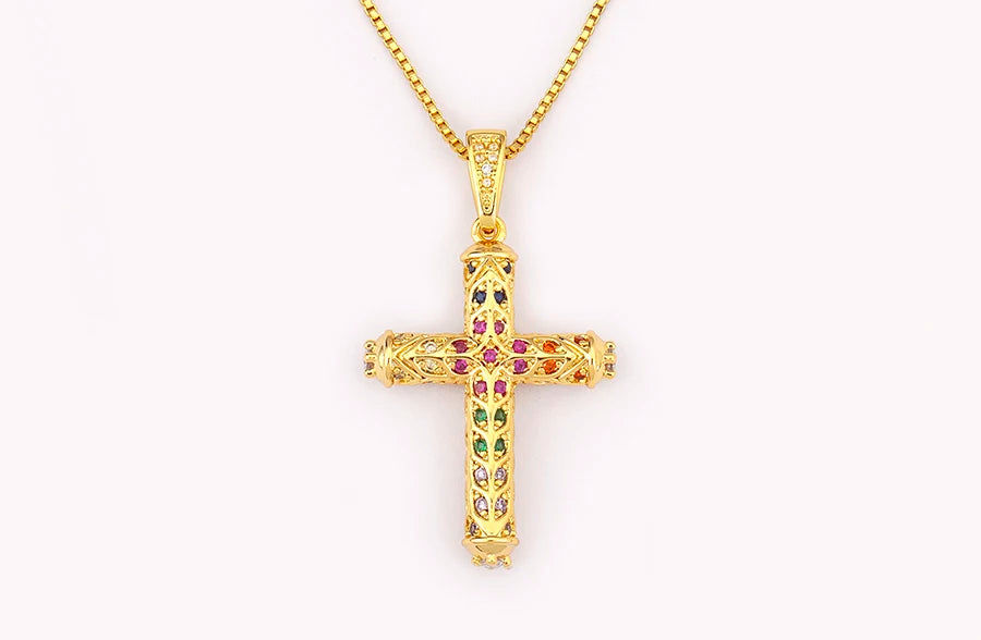 Nidin New Arrival Retro Column Shape Cross Pendant Necklace For Female Male Irregular Geometric Shine Zircon Jewelry Accessories