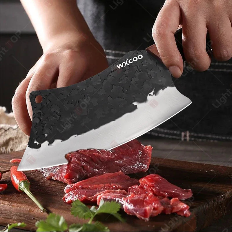 Kitchen Knife Supplies Forged Butcher Knife Fruit Slicing Bottle Opener Knife Multipurpose BBQ Cooking Chef Knife Wood Handle