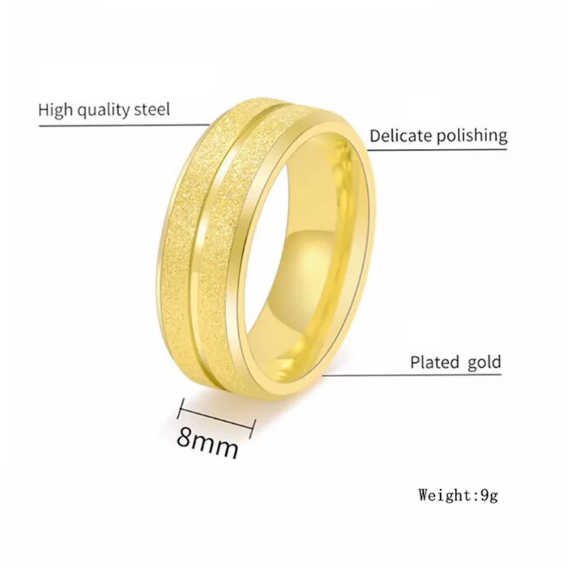 8MM Stainless steel Matte Rings For Women Men Deep Groove Hypotenuse Titanium Steel Ring Couple Fashion Waterproof Jewelry