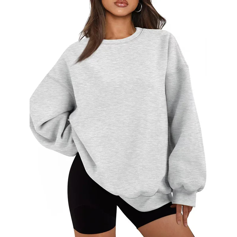 Plus Size Solid Color Sweatshirt, Casual Long Sleeve Crew Neck Pullover Sweatshirt, Women's Plus Size Clothing