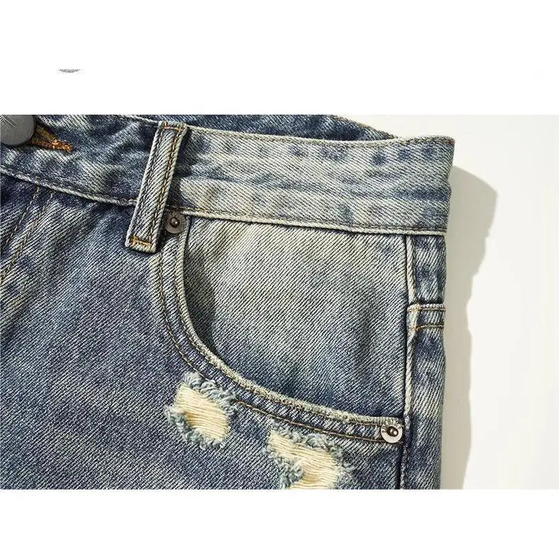 Summer 2025 Trend Ripped Denim Shorts Boys Handsome Retro Casual Five-point Pants Korean Trendy Mens Denim Short Jeans for Men