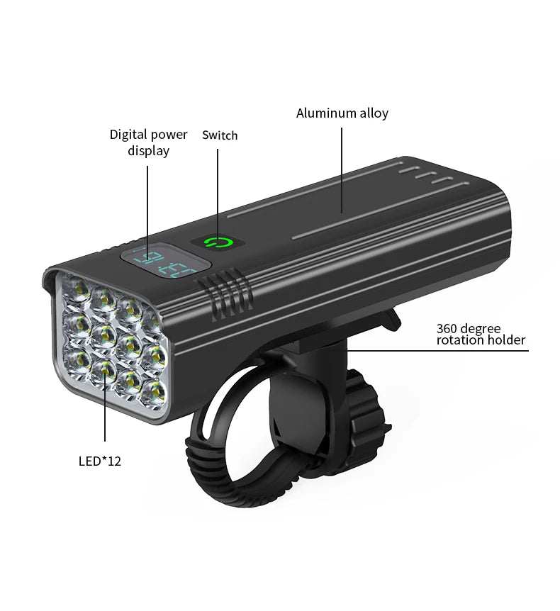 NATFIRE 12 LED Bike Light High Lumen USB C Rechargeable Aluminum MTB Bicycle Light 10000mAh Power Bank Headlight 6 to 12 LED