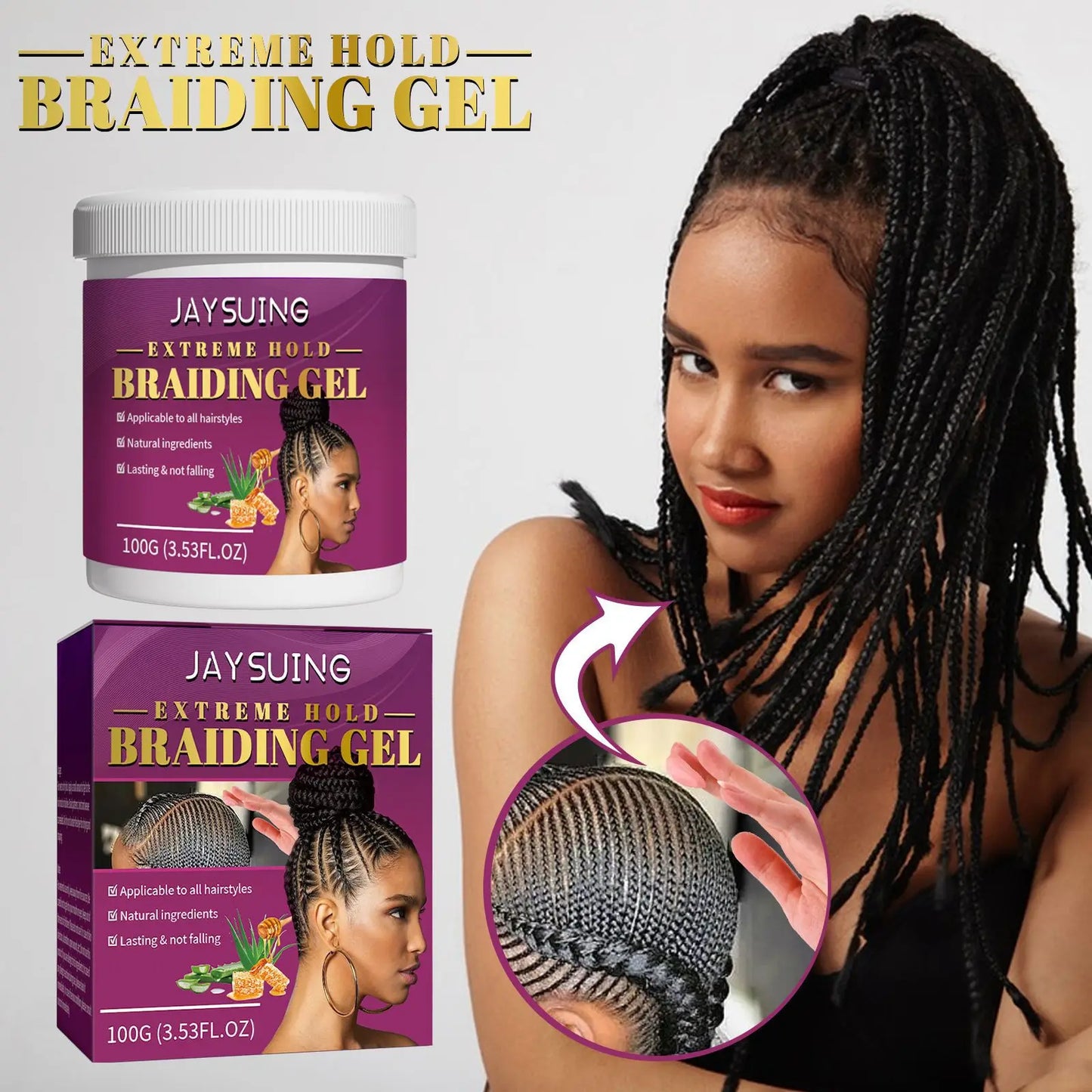 Styling Braiding Gel Wax Strong Hold Pomade Anti-Frizz Smooth Lasting Broken Hair Finishing Shaping Hair Edge Control Cream 100g