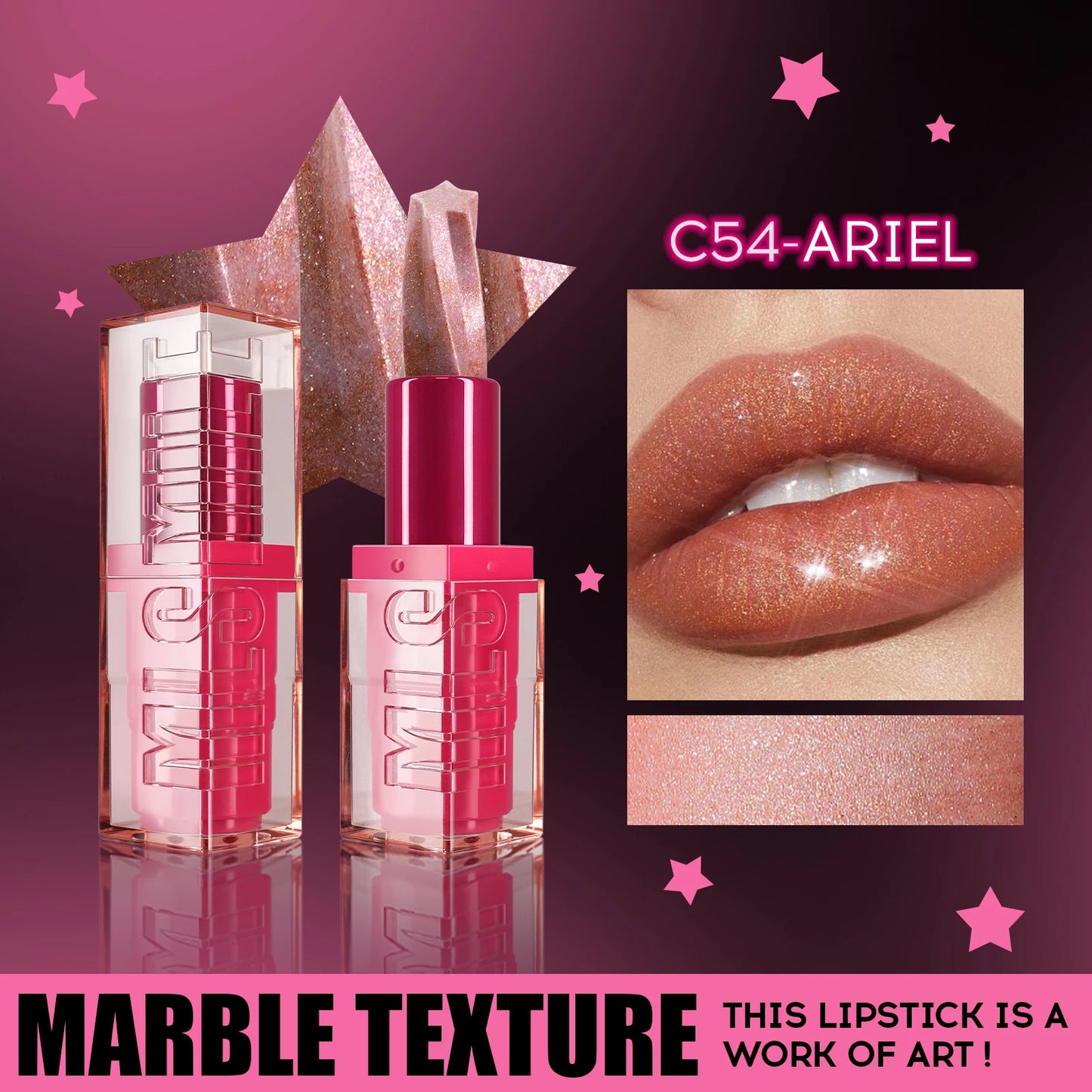 Spiral Star Lipstick Moisturizing Waterproof Matte Glitter Marble Non Stick Long Lasting Lip Gloss Pearlescent Shine