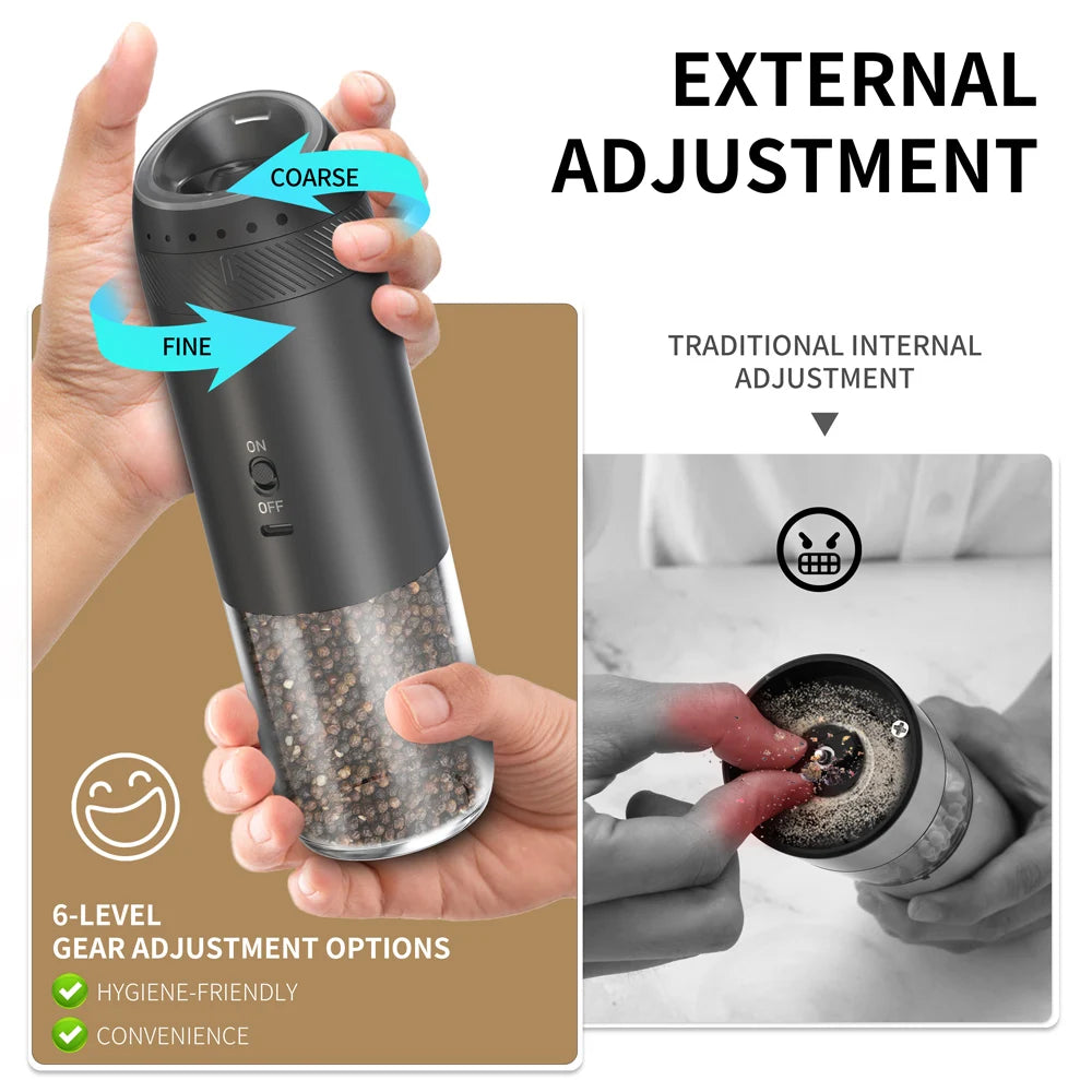 1/2PCS Electric Salt And Pepper Grinder with LED Light Gravity Sensing Adjustable Spice Mills Cordless Automatic Kitchen Gadget