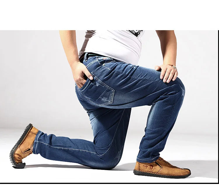 Elasticated waist oversized stretch jeans male plus size loose big man trousers 13xl 14xl  big yards 190KG