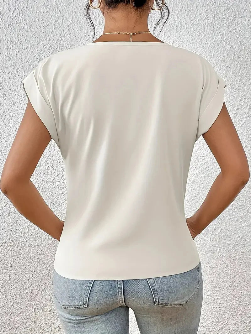 Sexy V Neck Short Sleeve Shirt Blouse Tops Office Lady Spring Summer Casual Loose Solid White Tshirt For Women 2024 Female Tees