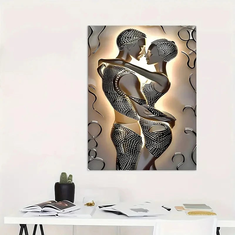 Modern Couple Sculpture Art Canvas Prints, Wall Art Canvas Posters Prints, Unique Decoration, Love Theme Living Room Home Decor