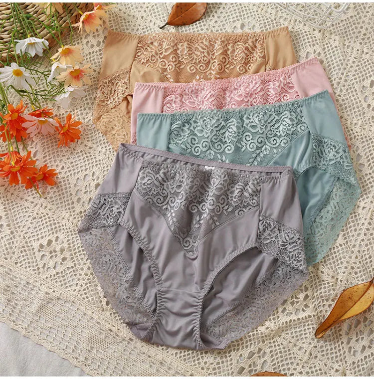 Plus Size Women Panties Sexy Lace Comfortable High Waist Milk Silk Panties for Women Underwear Ladies Briefs of Large Size XXXL