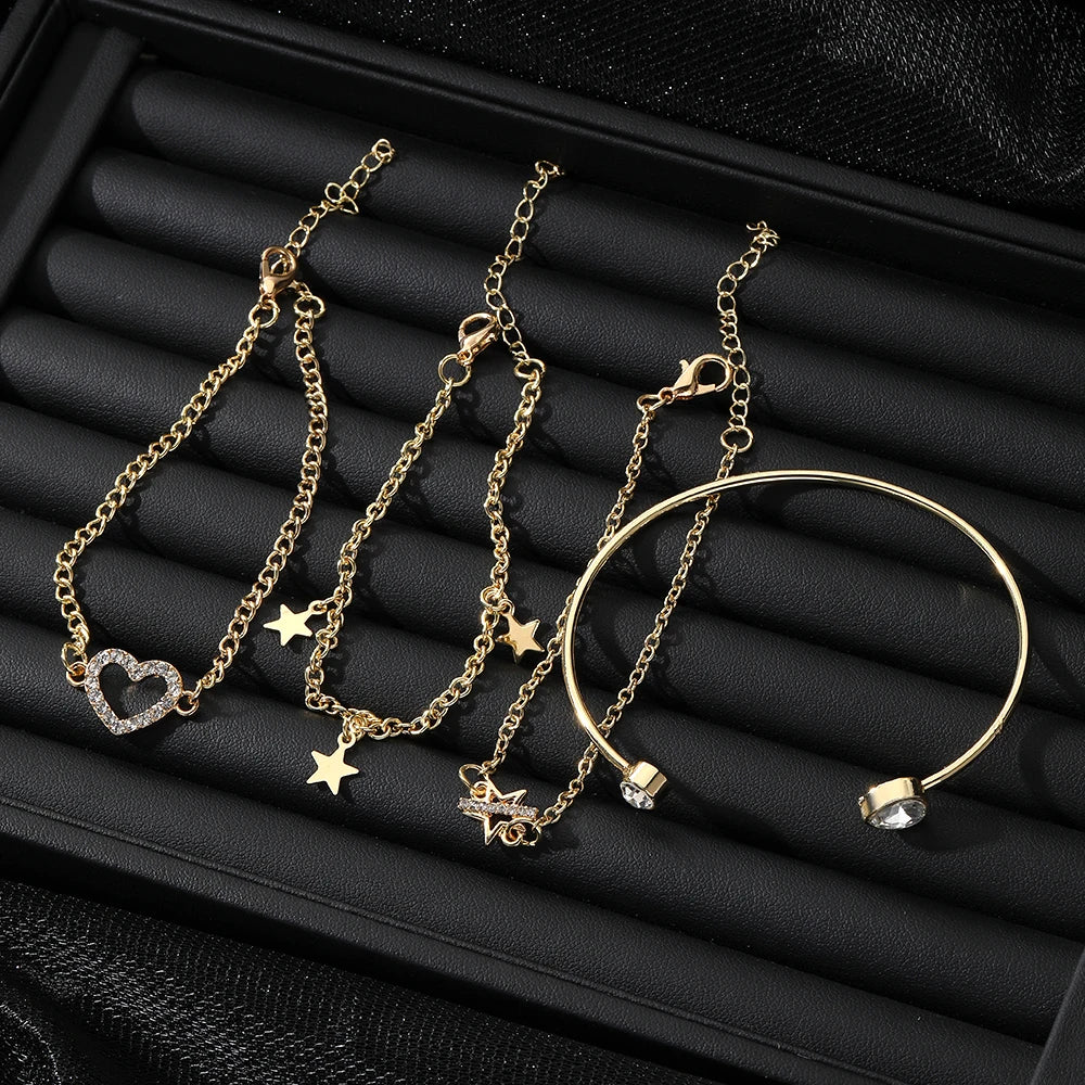 IPARAM Personality Lock Key Crystal Chain Bracelets Love Cupid's Arrow Opening Bangles Set Woman Trendy Accessories