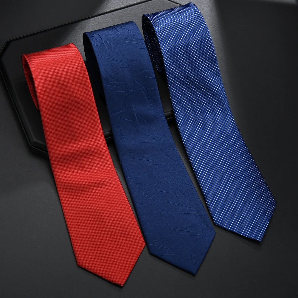 Tie for Men Slim Solid Color Shirt Necktie Polyester Narrow Cravat Royal Blue Black Red Stripe Party Formal Fashion Gift