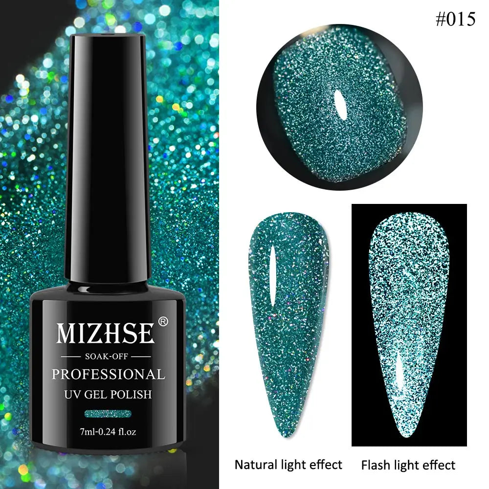 MIZHSE 7ML Reflective Top Coat Gel Nail Polish Shiny Glitter Vernis Semi Permanent Varnish Nail Gel Polish for Manicure Nail Art