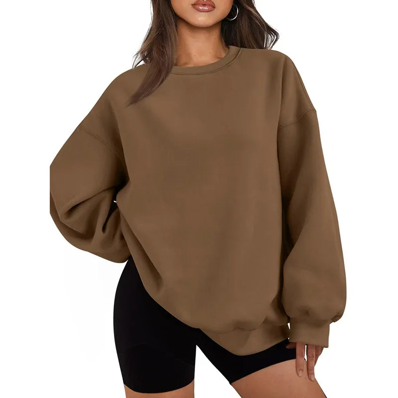 Plus Size Solid Color Sweatshirt, Casual Long Sleeve Crew Neck Pullover Sweatshirt, Women's Plus Size Clothing