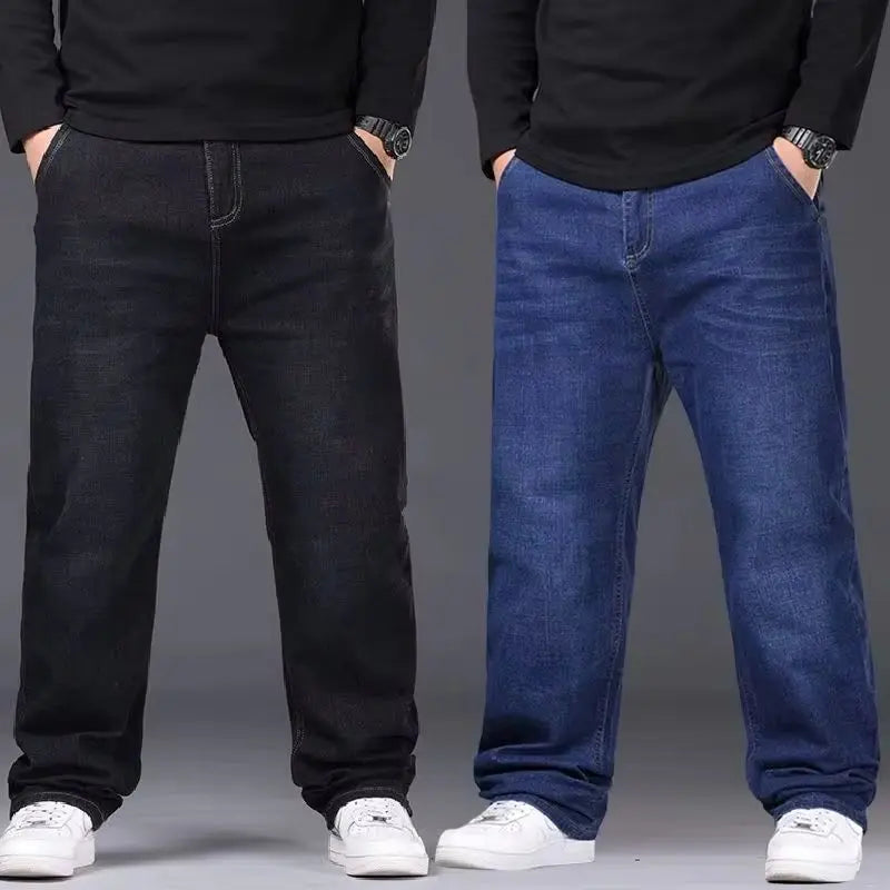 Men Fashion Plus Size 38 40 Black Jeans Male Business Daily Casual Loose Denim Pants Minimalist Stretch Straight Leg Trousers