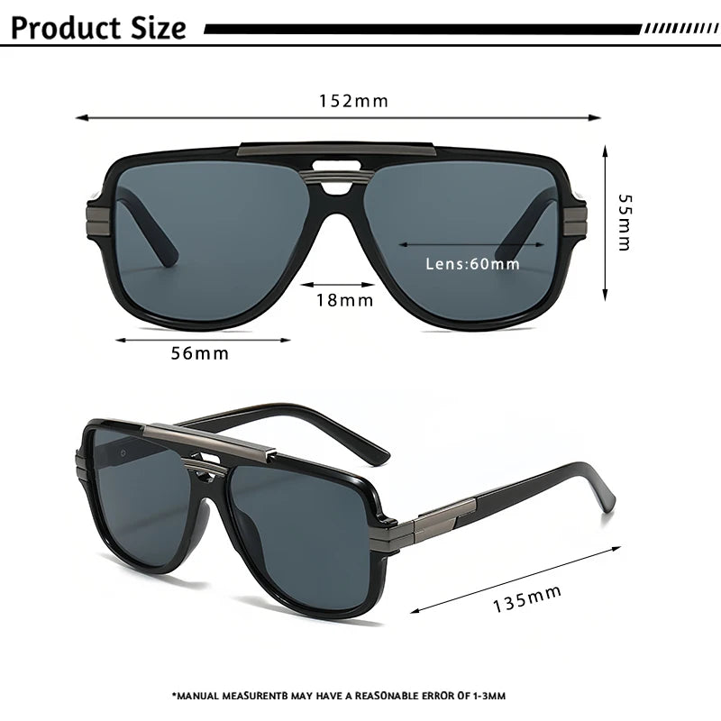 CATERSIDE Retro Square Big Frame Sunglasses Men Flat Top Double Bridge Pilot Punk Sun Glasses Women's Party Travel Eyewear UV400
