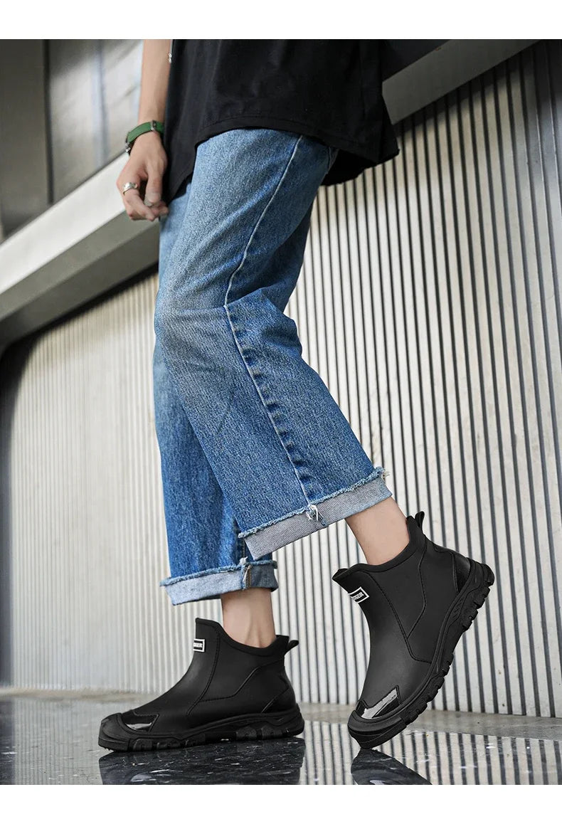 Waterproof Cross-Border Men's Rain Shoes Fashionable Short Socks Thickened Warm Rubber Work Anti-Slip Fishing Kitchen Rain Boots