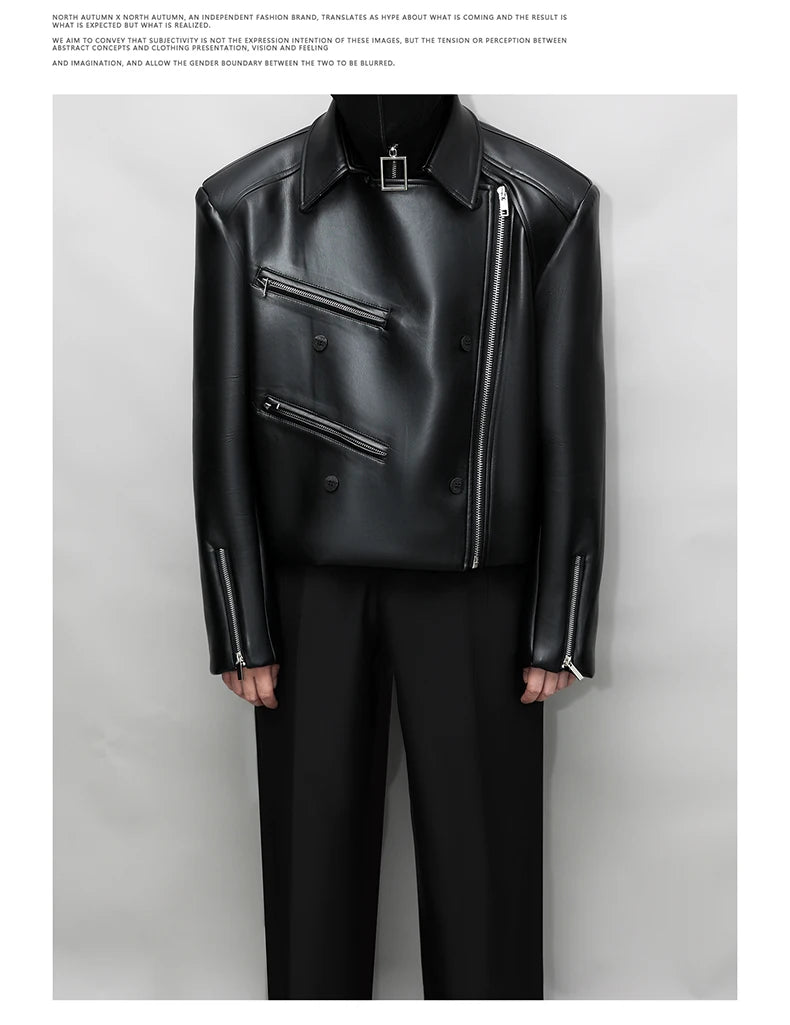 Mauroicardi Spring Autumn Oversized Cool Pu Leather Jacket Men Long Sleeve Stand Collar High Quality Luxury Designer Clothes