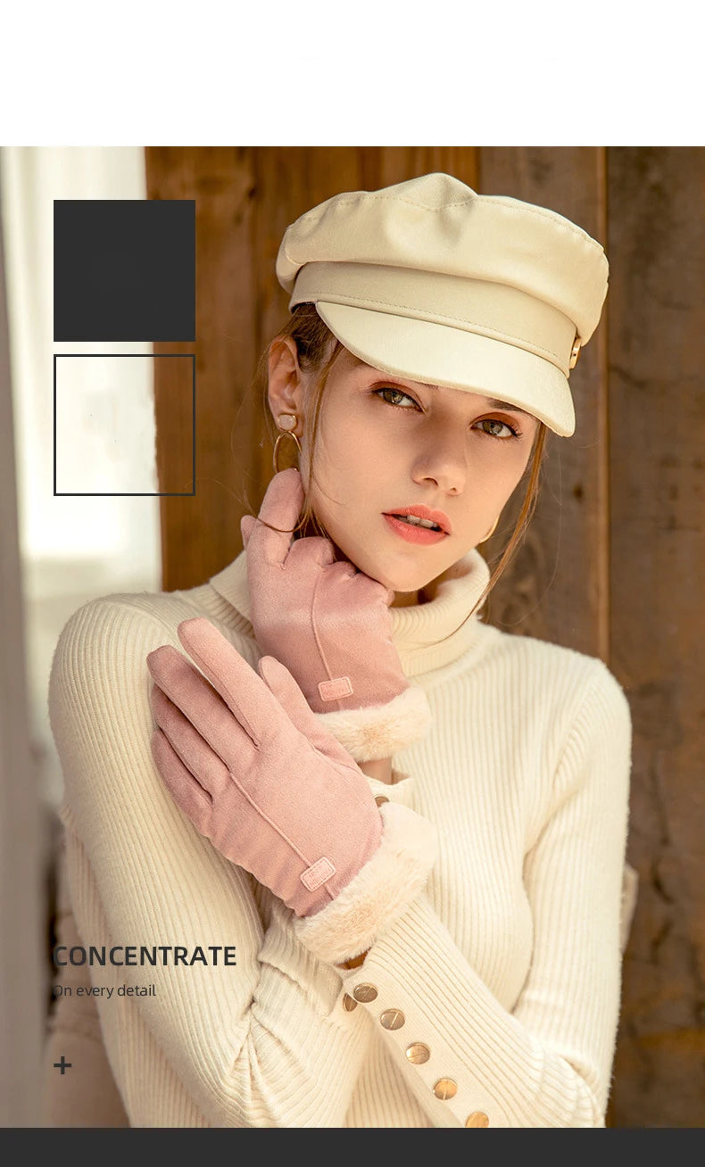 New Fashion Gloves Autumn Winter Cute Furry Warm Mitts Full Finger Mittens Women Outdoor Sport Female Gloves Screen