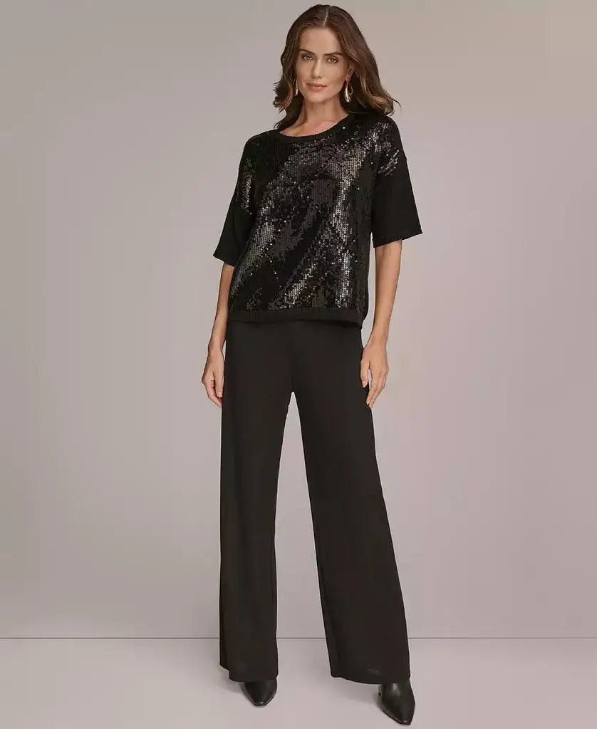 Women's Short Sleeve Sequin Sweater | Donna Karan New York