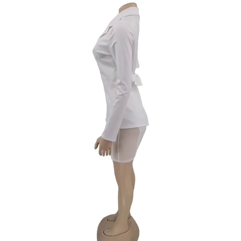 ANJAMANOR Two Piece Club Outfits Women Sexy Asymmetric Blazer and Mesh Shorts Leggings Matching Sets Fall 2023 D58-ED25