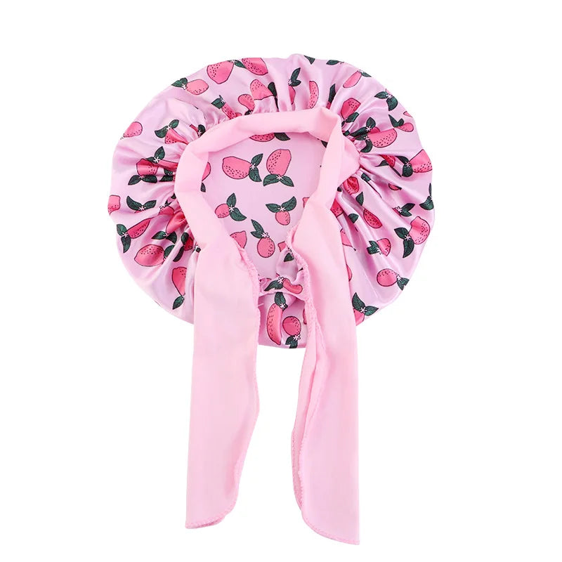 Adjustable Silky Satin Cap  Cartoon Baby Kids Print Satin Bonnet Sleep Hat Cap for Curly Hair