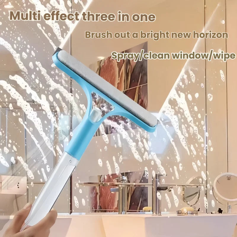 Three-in-one glass wiper with spray bottle, double-sided mirror, non-detachable wiper blade, baffle care set