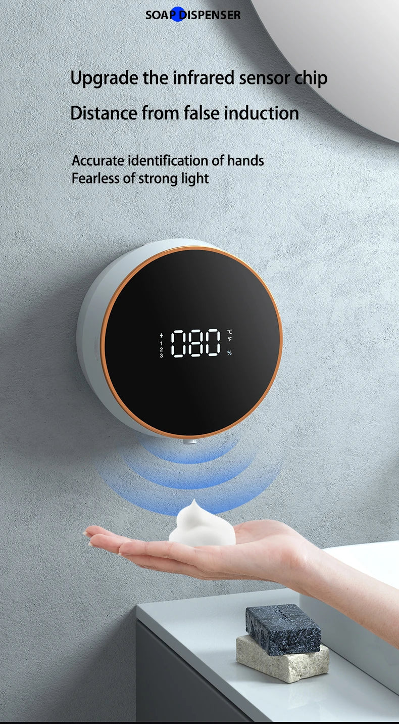 Wall Mount Automatic Foam Soap Dispensers LED Display Electric Touchless Infrared Sensor Foam Machine Liquid Dispensary