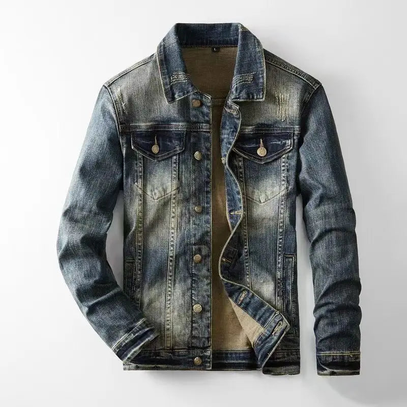 Spring Autumn New American Denim Coats Set Classic Simple and Versatile Washed Elastic Cowboy Jeans Clothes For Men