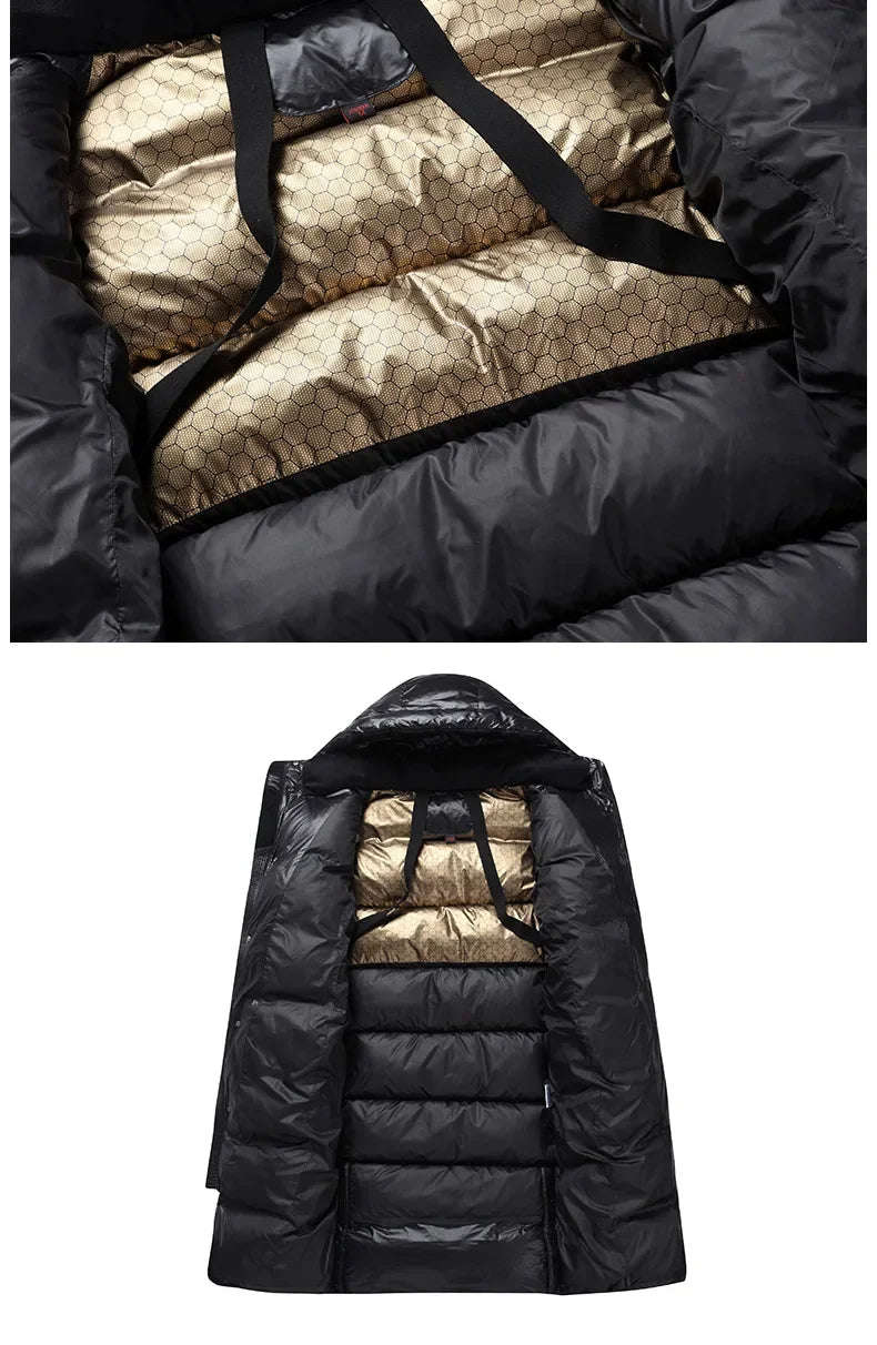 Winter 90%  White Goose Down Thick （Winter) Warm X-Long Men's Jackets 2025 New Arrivals Men Hooded Korean Down Parkas Coat