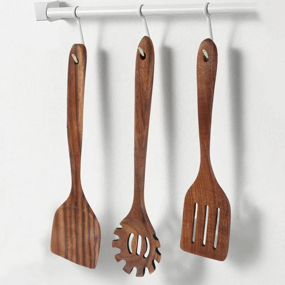 Wooden Spoons for Cooking, Acacia Wood Cooking Utensils Set Wooden Kitchen Tools Spoon Rest Nonstick Cookware Kit Safe