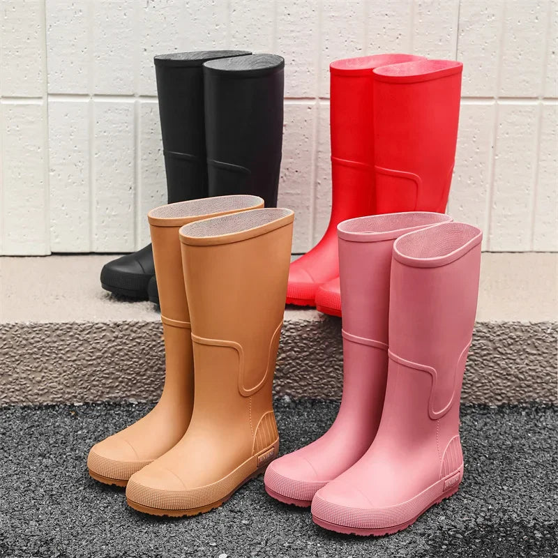 Women's High-Top Rain Boots Spring Autumn Waterproof Slip-Resistant Long Tube Shoes for Outdoor Work PVC Material Knee-High