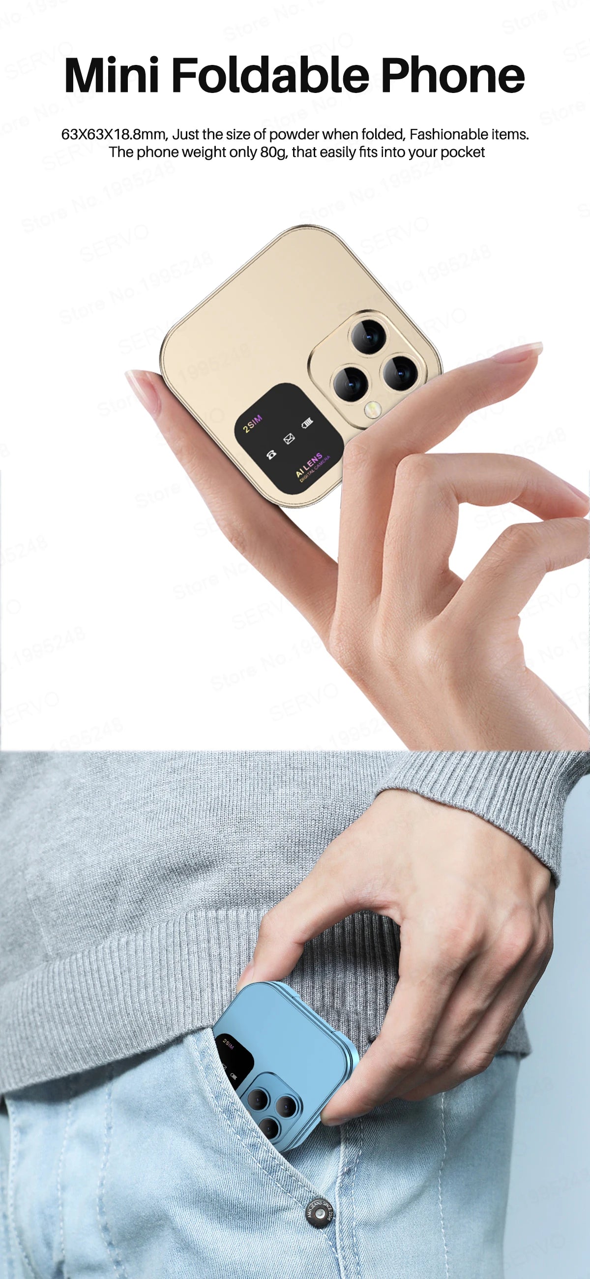 SERVO i16 Pro Mini Flip Mobile Phone Dual SIM Card Speed Dial Magic Voice Blacklist FM Radio 2G GSM Cute Foldable Cellular Phone