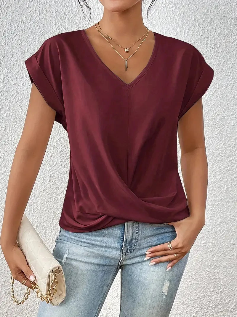 Sexy V Neck Short Sleeve Shirt Blouse Tops Office Lady Spring Summer Casual Loose Solid White Tshirt For Women 2024 Female Tees